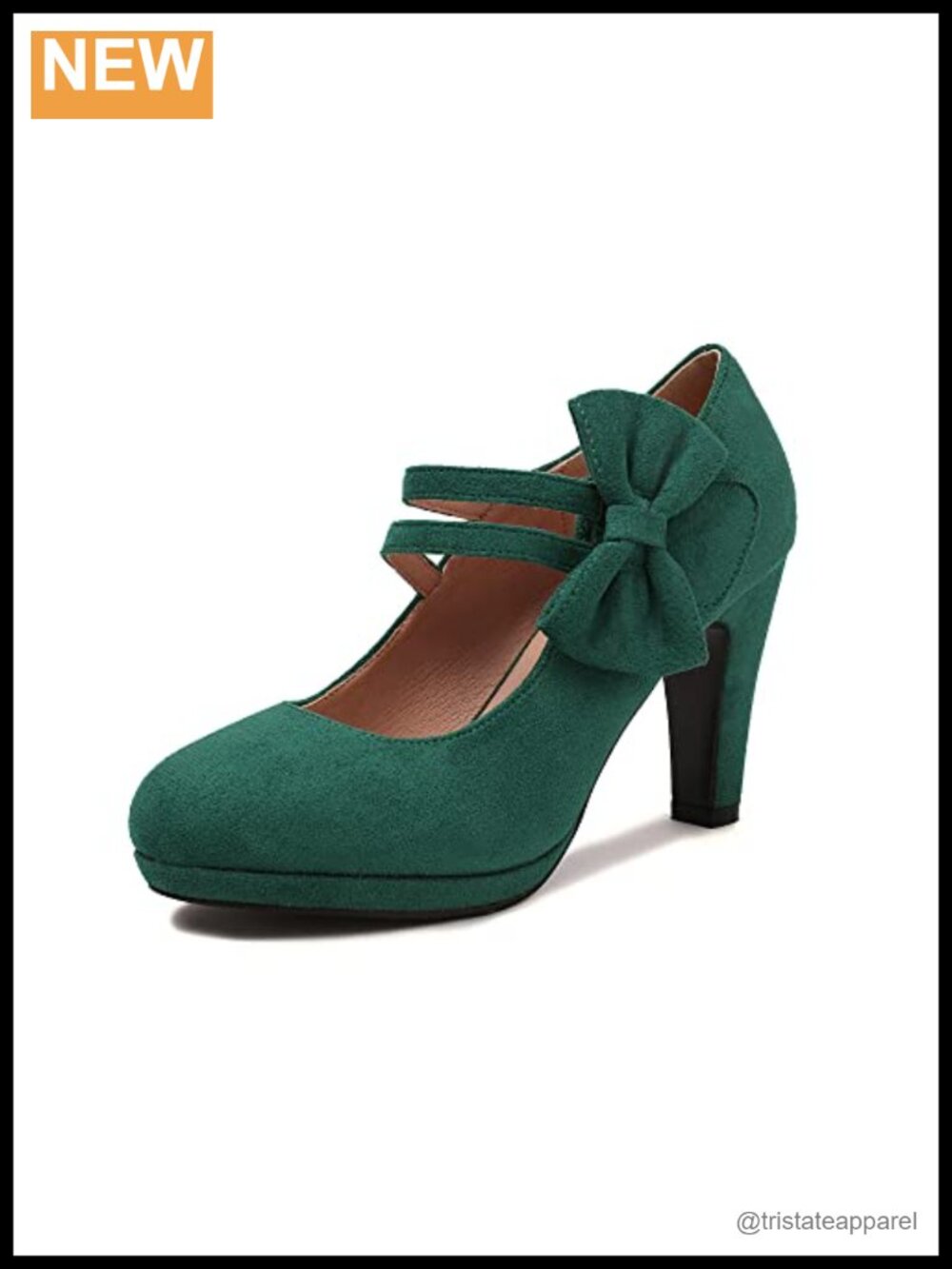 Elerhythm Mary Jane Heels Vegan Suede Block High Heel Bow Office Dress Pump